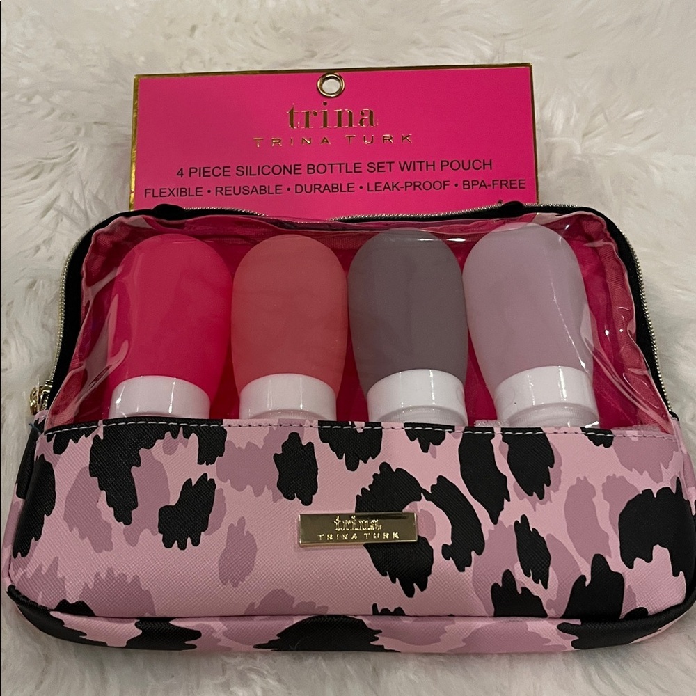 🆕Trina Turk Silicone Travel Bottle Set 4 Piece with Pouch Travel Pouch BPA Free